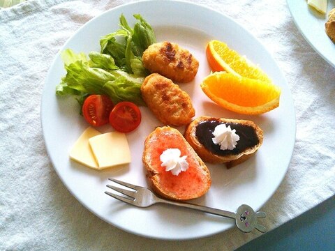 子供が喜ぶ2つの味バゲット♪朝ごはんプレート♡